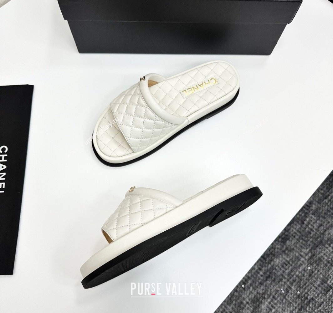 Chanel Quilted Lambskin Platform Slides Sandal White 2025 CH030301 (MD-250303002)