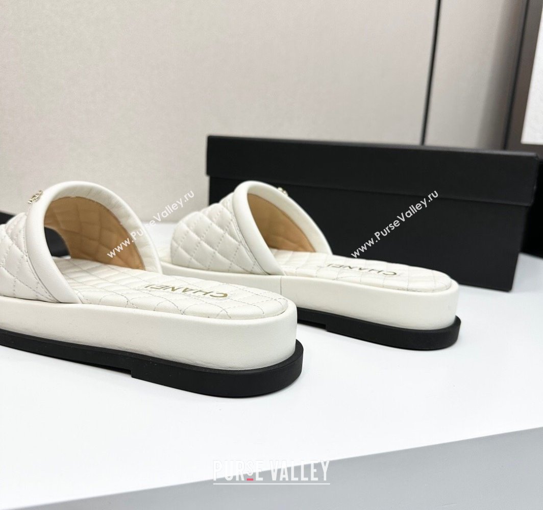 Chanel Quilted Lambskin Platform Slides Sandal White 2025 CH030301 (MD-250303002)