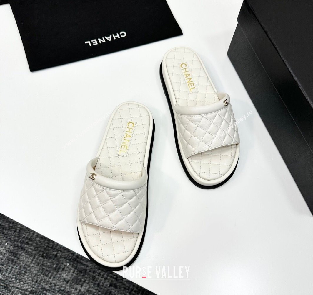 Chanel Quilted Lambskin Platform Slides Sandal White 2025 CH030301 (MD-250303002)