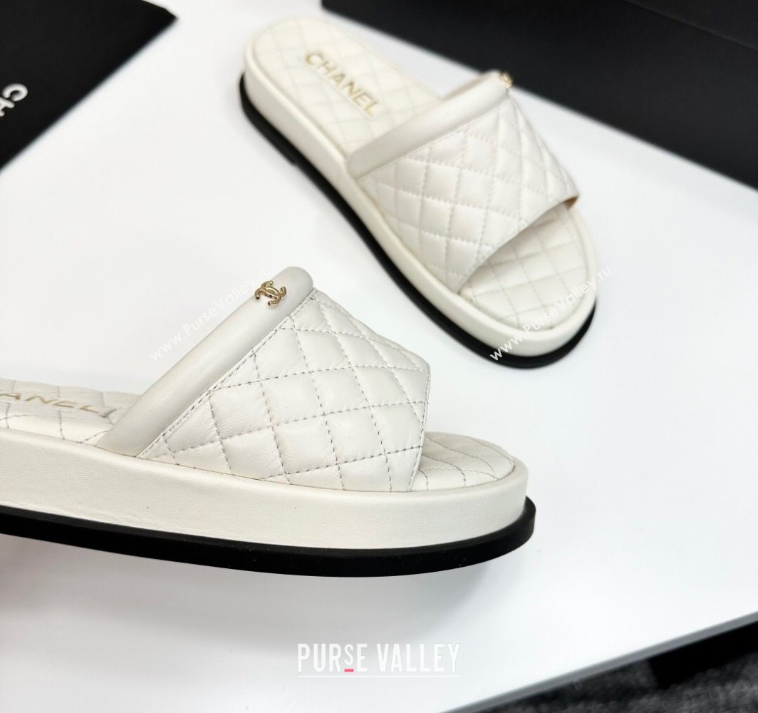 Chanel Quilted Lambskin Platform Slides Sandal White 2025 CH030301 (MD-250303002)