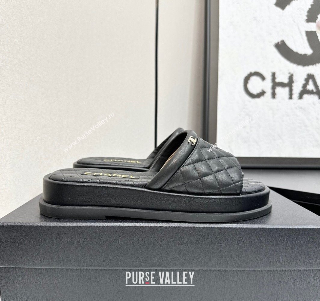 Chanel Quilted Lambskin Platform Slides Sandal Black 2025 CH030301 (MD-250303003)