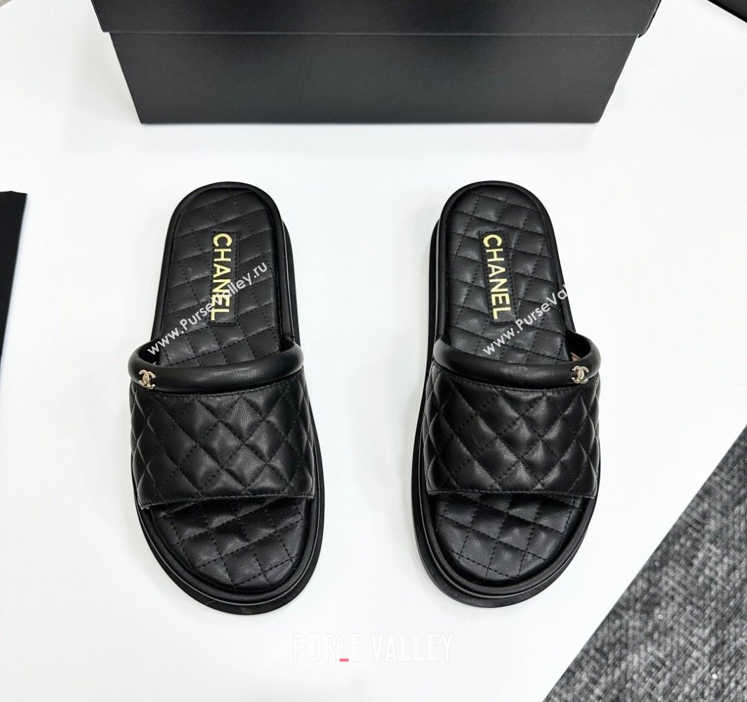 Chanel Quilted Lambskin Platform Slides Sandal Black 2025 CH030301 (MD-250303003)