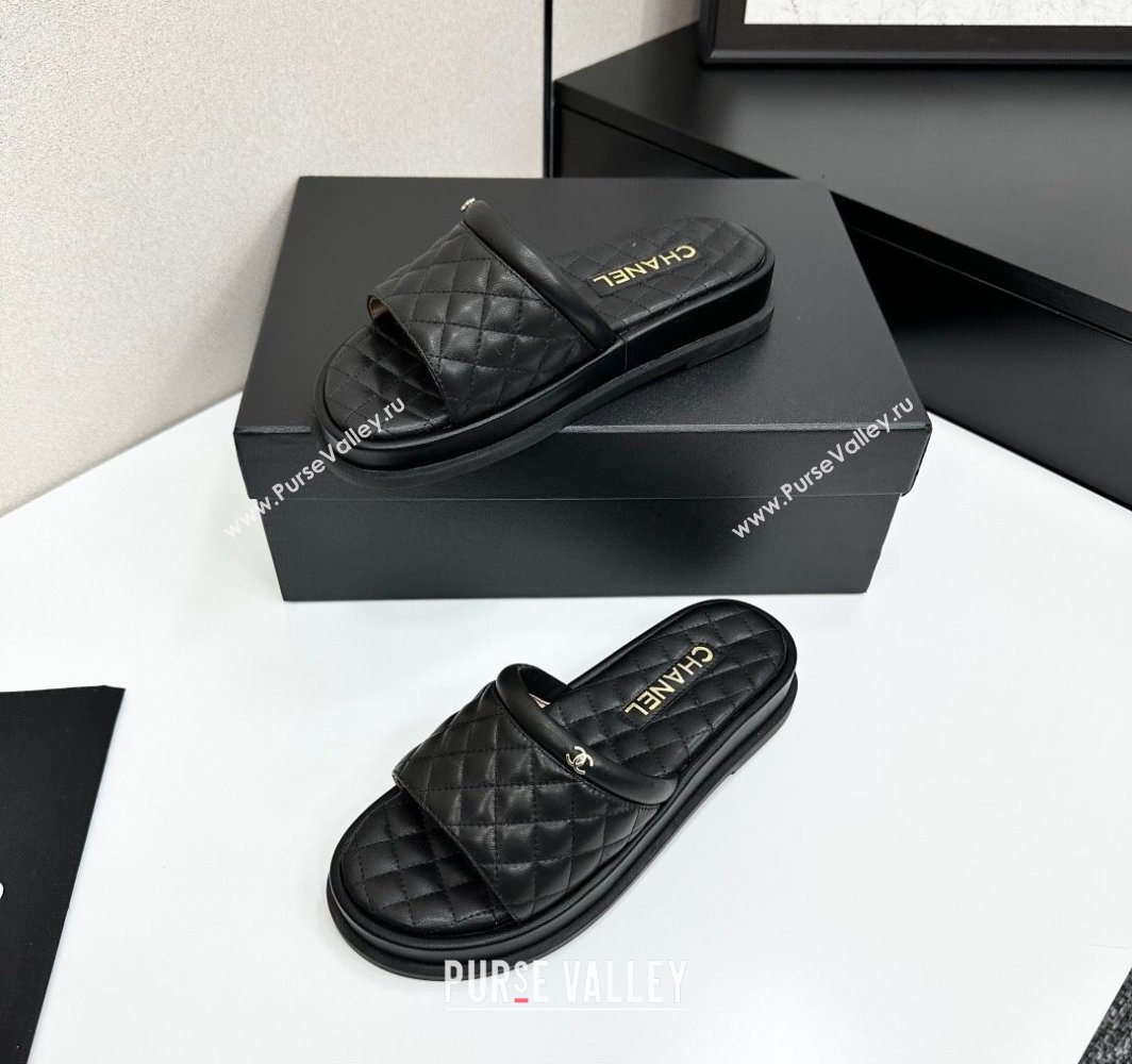 Chanel Quilted Lambskin Platform Slides Sandal Black 2025 CH030301 (MD-250303003)
