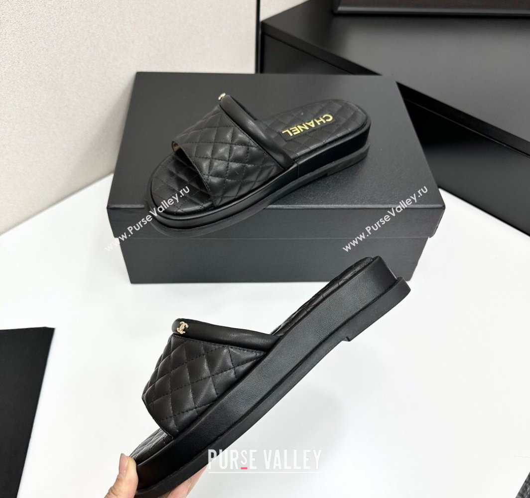Chanel Quilted Lambskin Platform Slides Sandal Black 2025 CH030301 (MD-250303003)