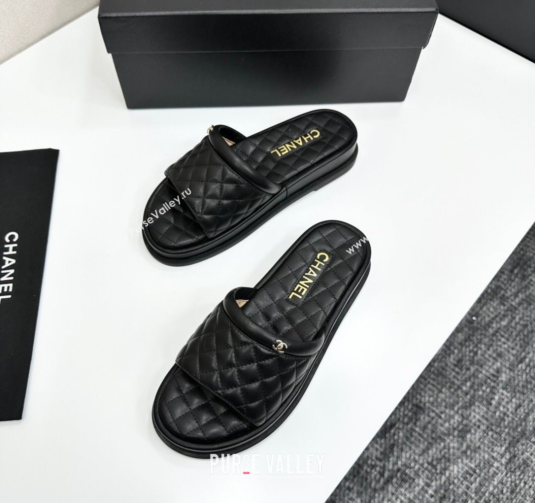 Chanel Quilted Lambskin Platform Slides Sandal Black 2025 CH030301 (MD-250303003)
