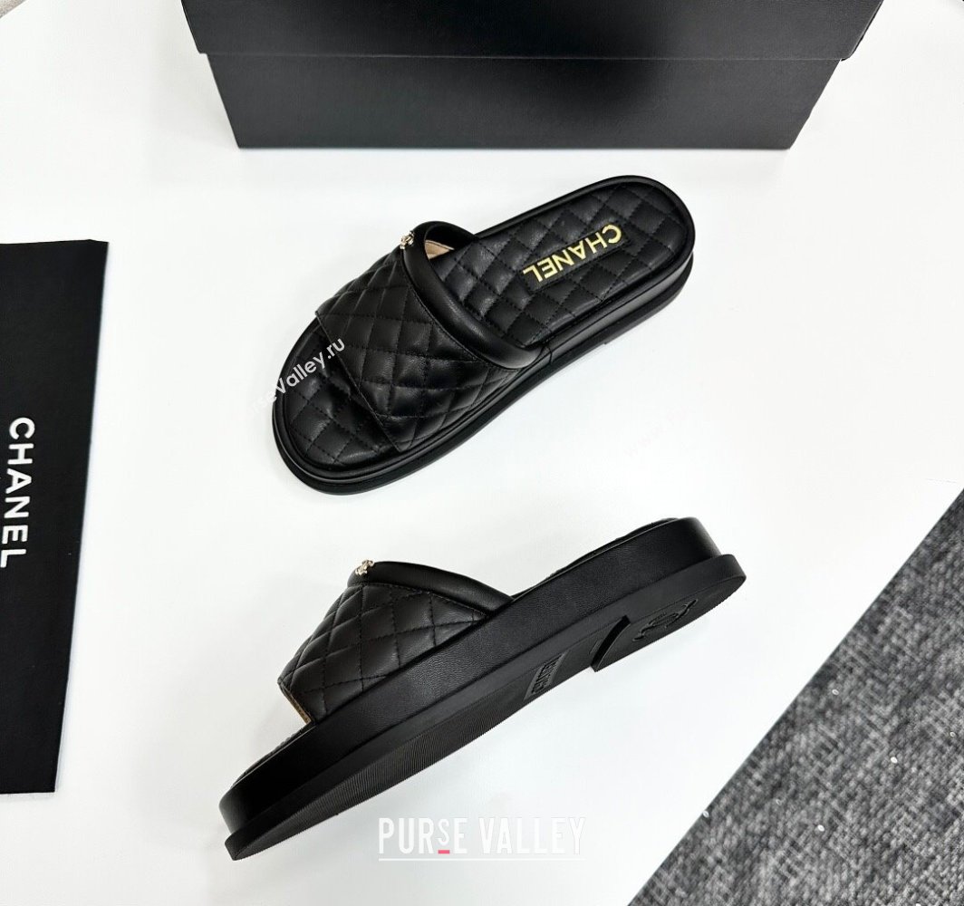 Chanel Quilted Lambskin Platform Slides Sandal Black 2025 CH030301 (MD-250303003)