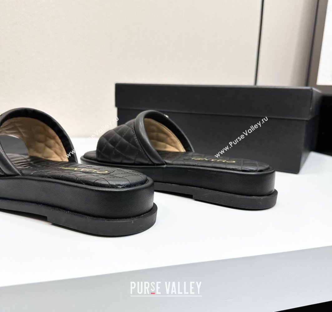 Chanel Quilted Lambskin Platform Slides Sandal Black 2025 CH030301 (MD-250303003)