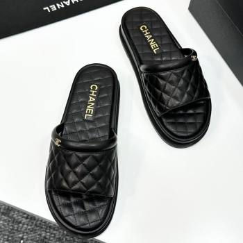 Chanel Quilted Lambskin Platform Slides Sandal Black 2025 CH030301 (MD-250303003)