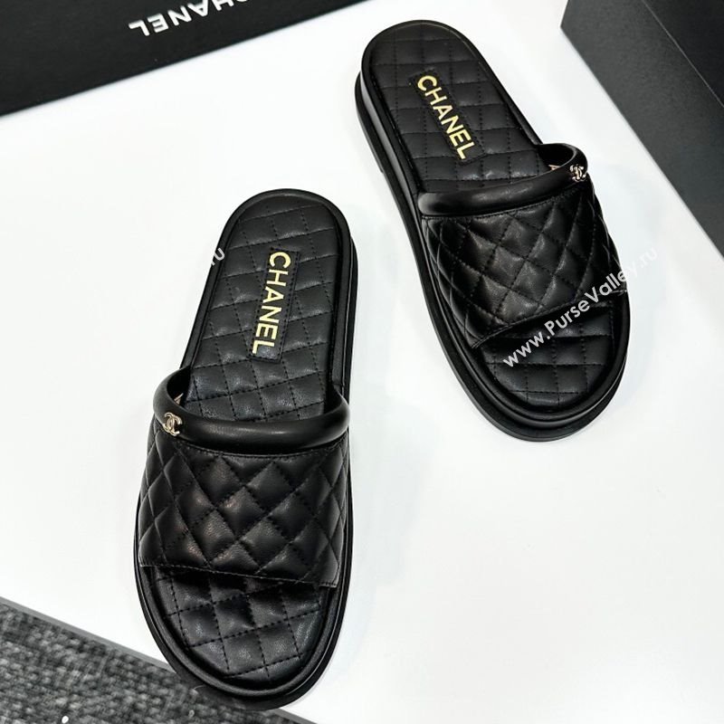 Chanel Quilted Lambskin Platform Slides Sandal Black 2025 CH030301 (MD-250303003)
