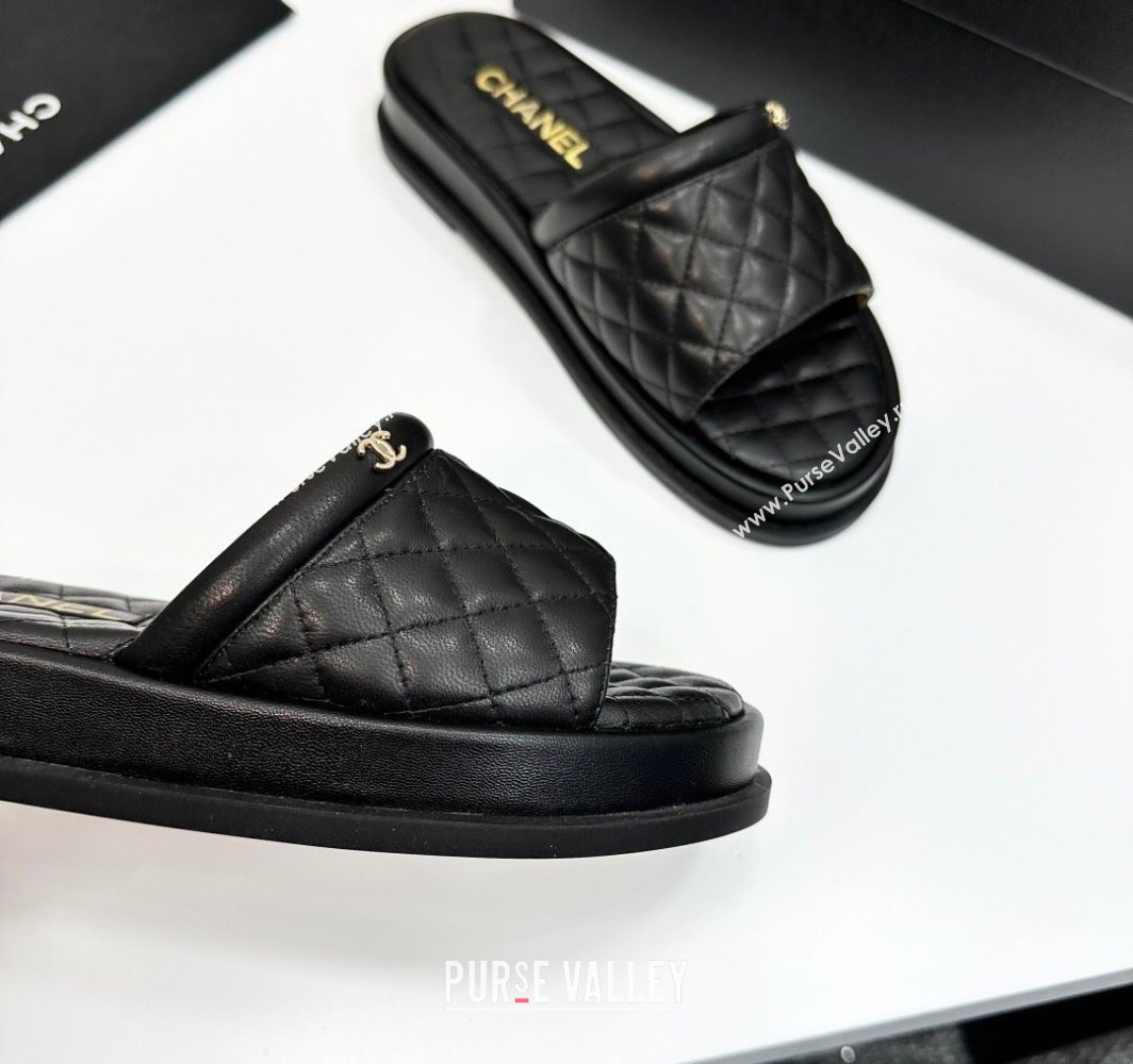 Chanel Quilted Lambskin Platform Slides Sandal Black 2025 CH030301 (MD-250303003)