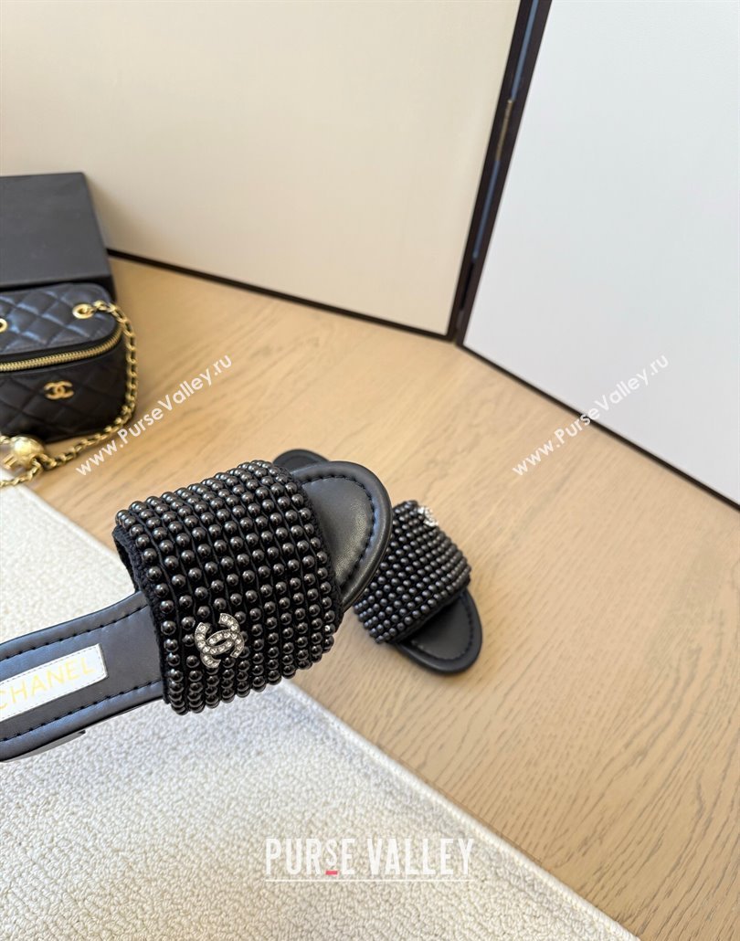 Chanel Pearls Flat Slides Sandal Black 2025 CH030302 (MD-250303004)
