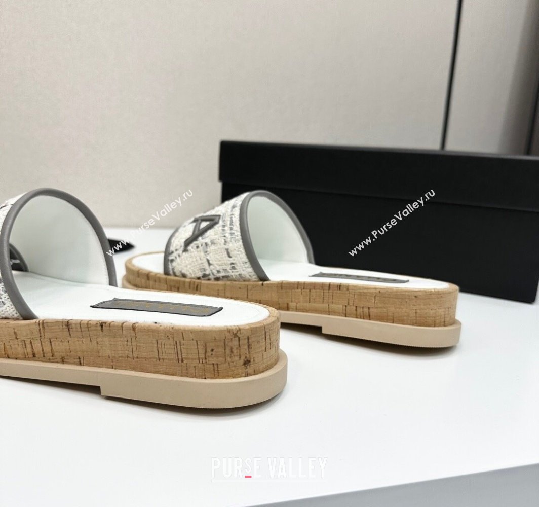Chanel Tweed Flat Slides Sandal with Letters Grey 2025 CH030303 (MD-250303009)