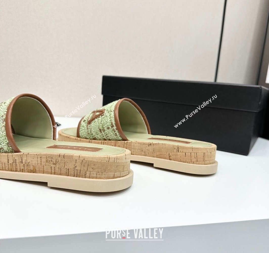 Chanel Tweed Flat Slides Sandal with Letters Green/Brown 2025 CH030303 (MD-250303010)