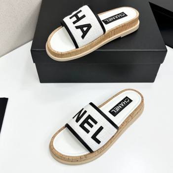 Chanel Tweed Flat Slides Sandal with Letters White2 2025 CH030303 (MD-250303011)