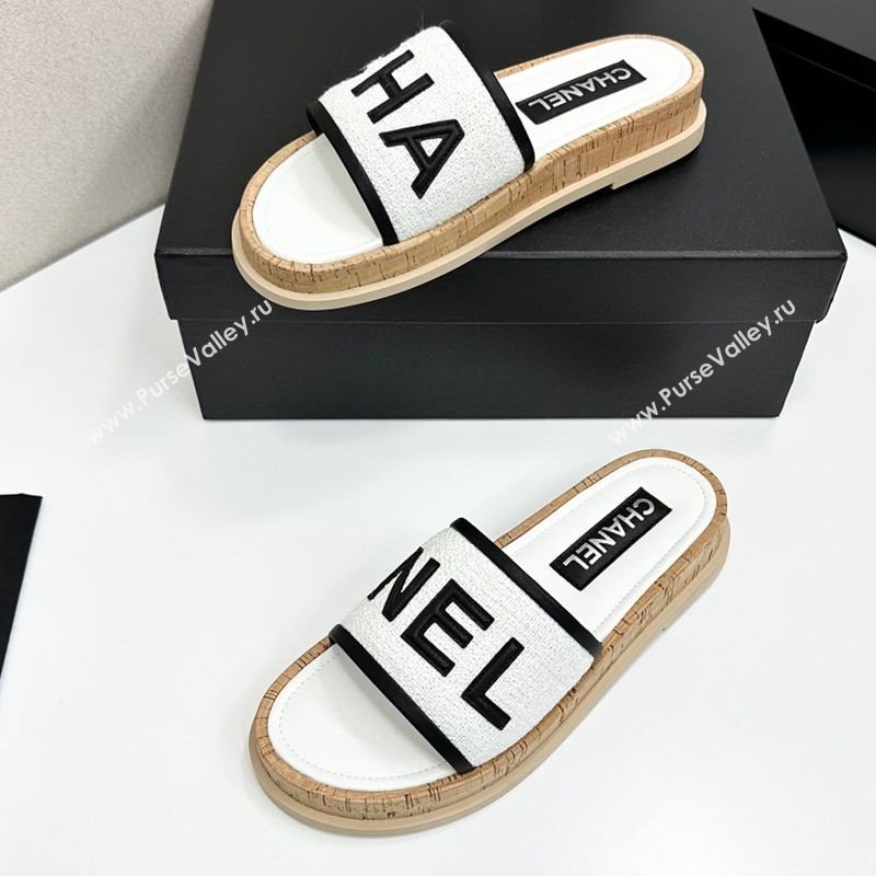 Chanel Tweed Flat Slides Sandal with Letters White2 2025 CH030303 (MD-250303011)