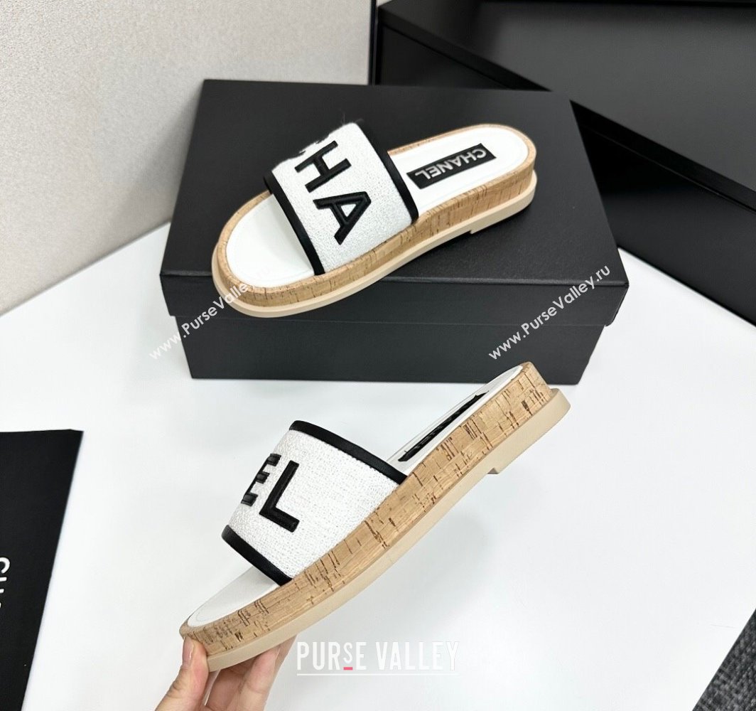 Chanel Tweed Flat Slides Sandal with Letters White2 2025 CH030303 (MD-250303011)