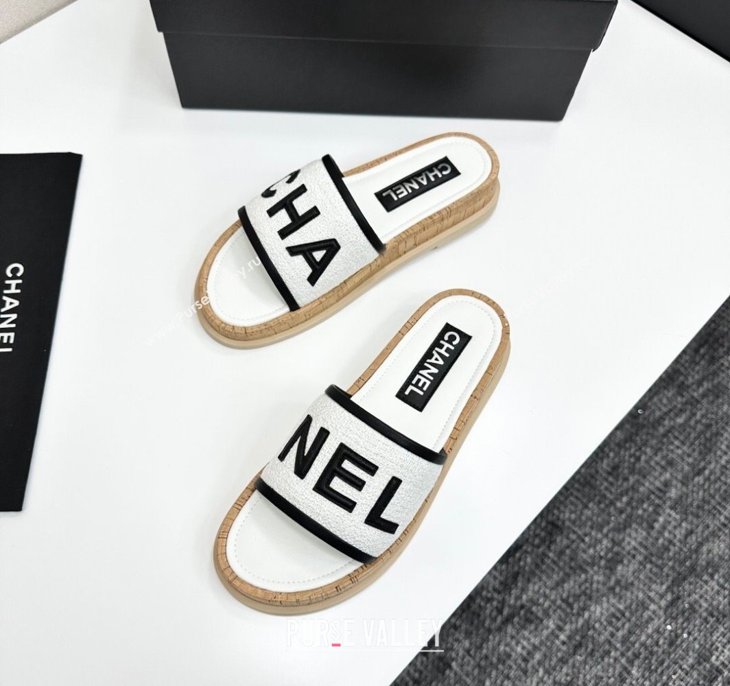 Chanel Tweed Flat Slides Sandal with Letters White2 2025 CH030303 (MD-250303011)