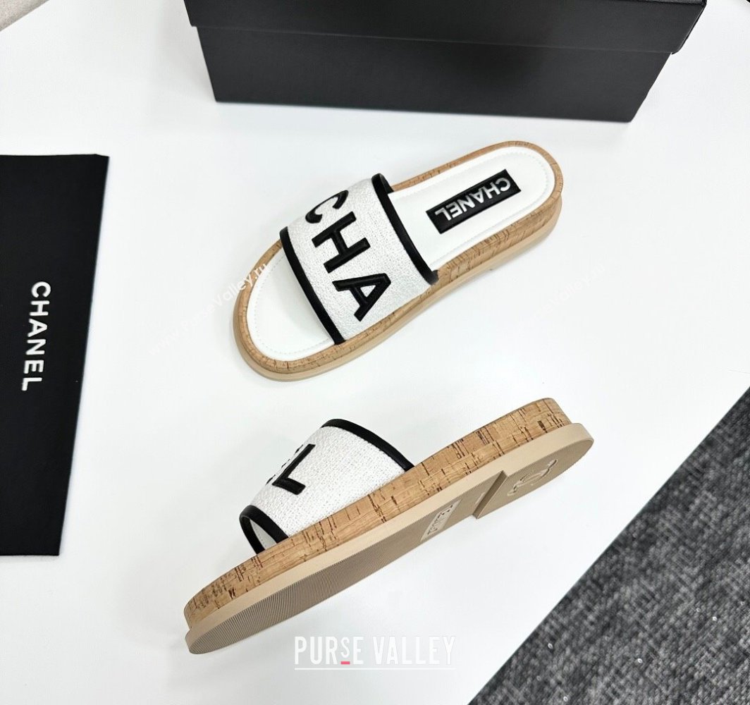 Chanel Tweed Flat Slides Sandal with Letters White2 2025 CH030303 (MD-250303011)