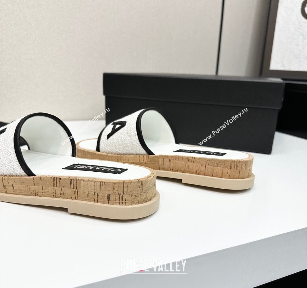 Chanel Tweed Flat Slides Sandal with Letters White2 2025 CH030303 (MD-250303011)