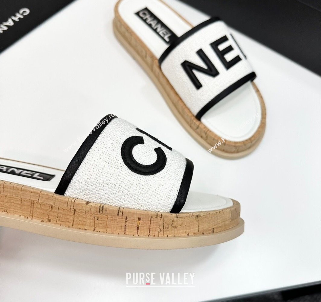 Chanel Tweed Flat Slides Sandal with Letters White2 2025 CH030303 (MD-250303011)