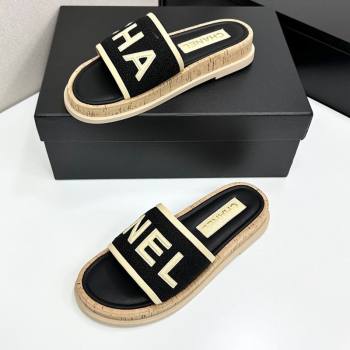 Chanel Tweed Flat Slides Sandal with Letters Black/Yellow 2025 CH030303 (MD-250303012)