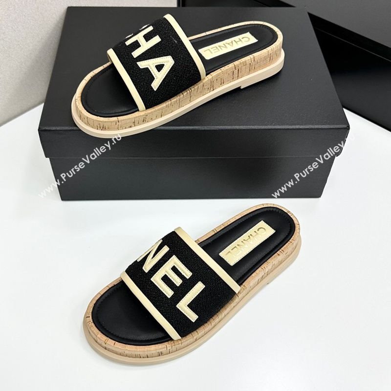 Chanel Tweed Flat Slides Sandal with Letters Black/Yellow 2025 CH030303 (MD-250303012)