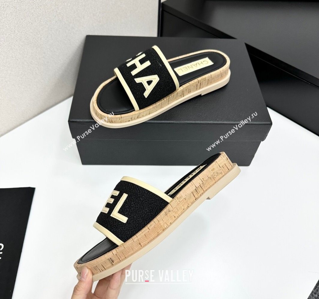 Chanel Tweed Flat Slides Sandal with Letters Black/Yellow 2025 CH030303 (MD-250303012)