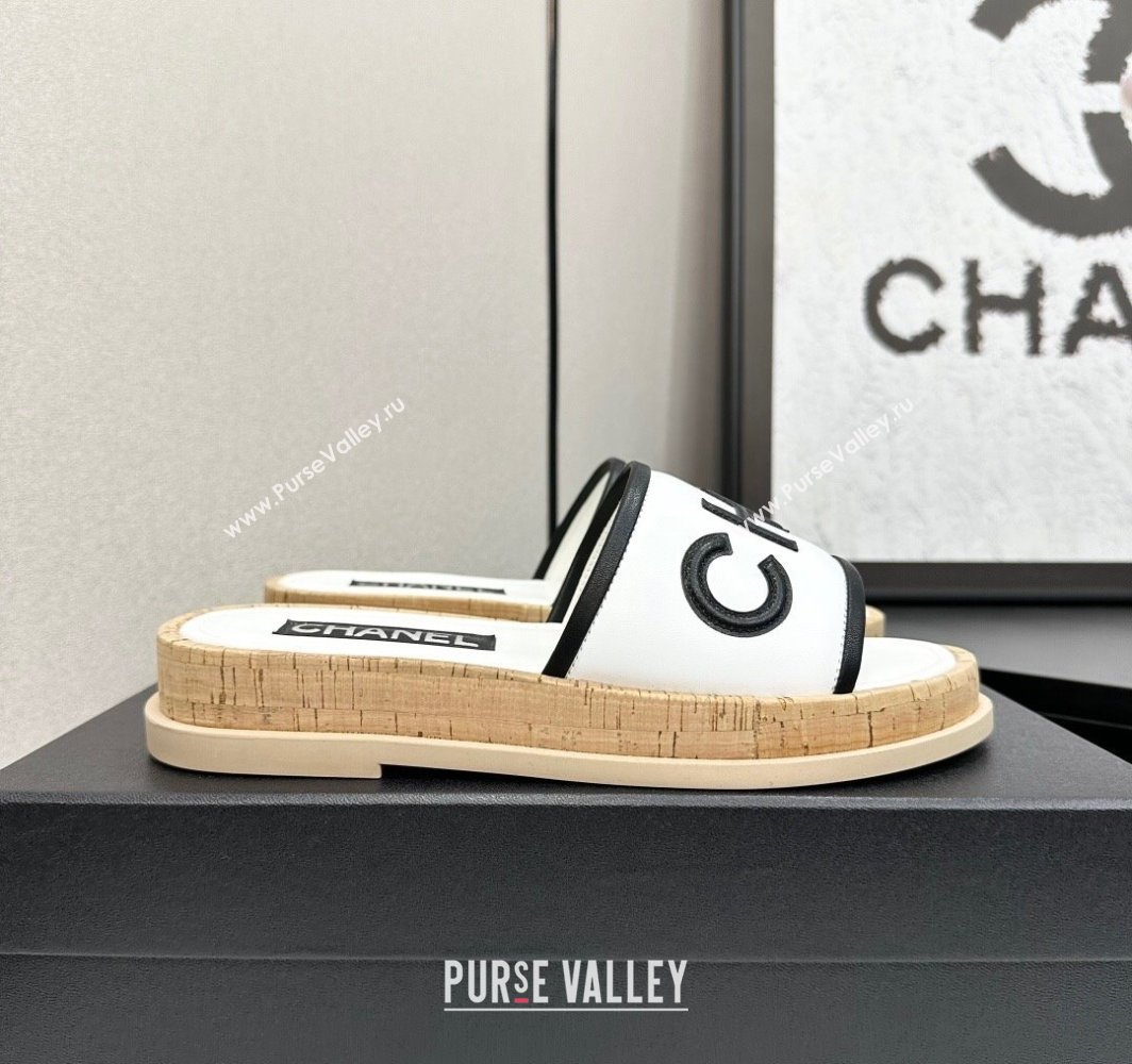 Chanel Calfskin Flat Slides Sandal with Letters White 2025 CH030303 (MD-250303014)