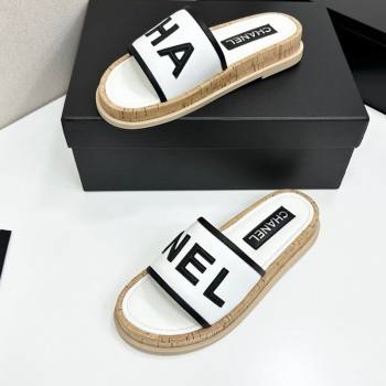 Chanel Calfskin Flat Slides Sandal with Letters White 2025 CH030303 (MD-250303014)