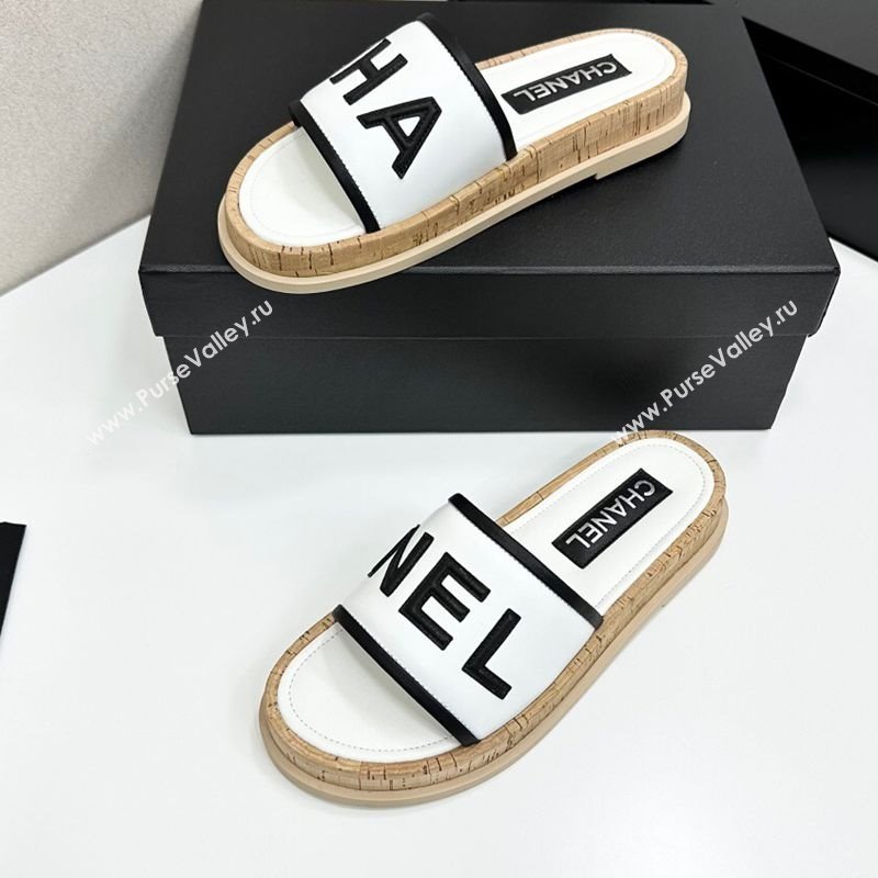 Chanel Calfskin Flat Slides Sandal with Letters White 2025 CH030303 (MD-250303014)