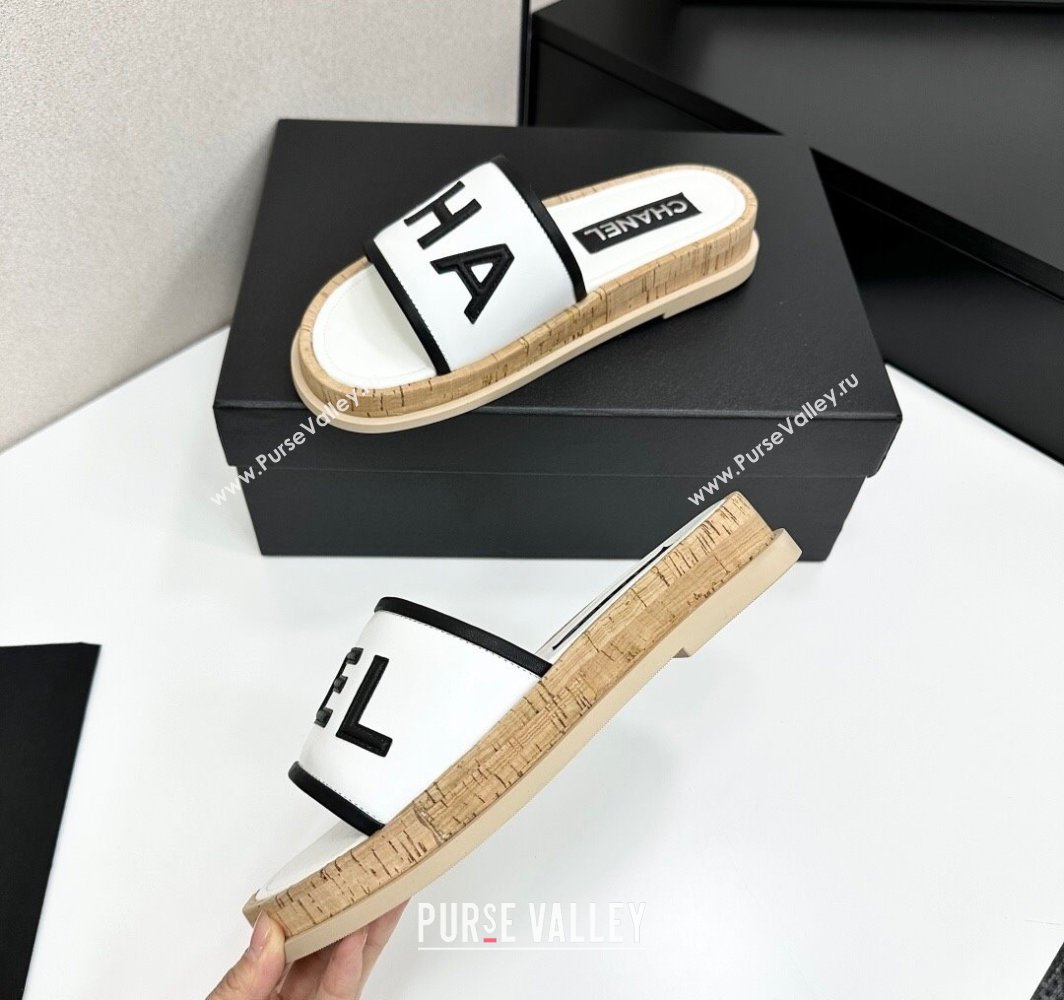 Chanel Calfskin Flat Slides Sandal with Letters White 2025 CH030303 (MD-250303014)