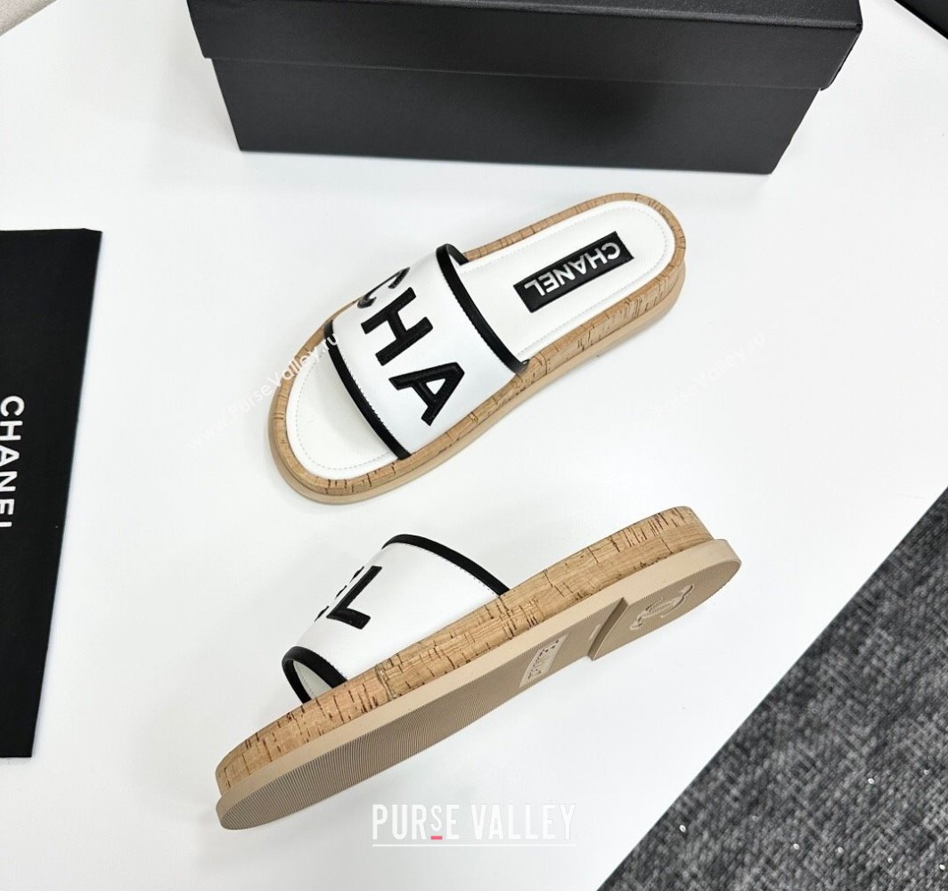 Chanel Calfskin Flat Slides Sandal with Letters White 2025 CH030303 (MD-250303014)