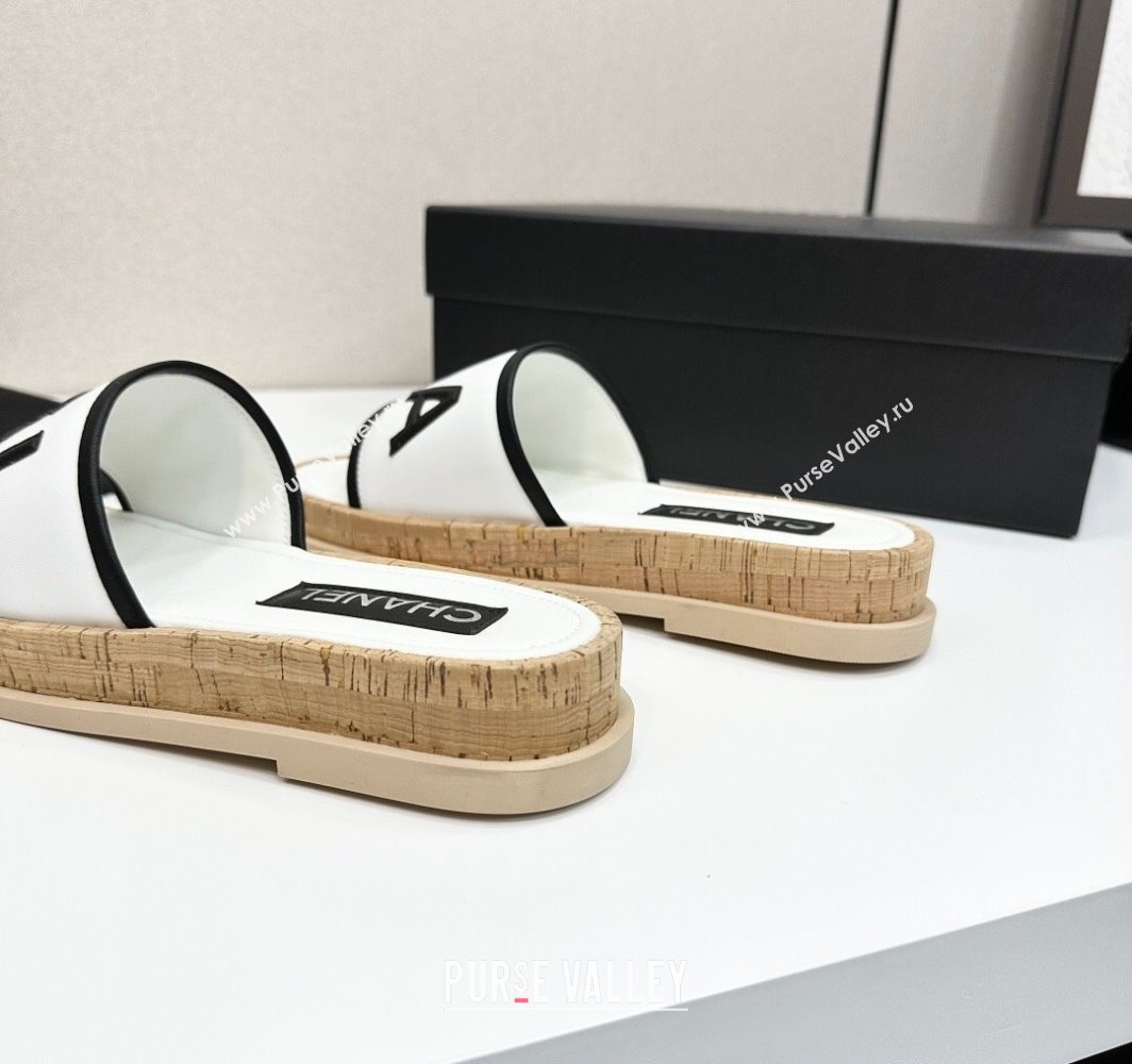 Chanel Calfskin Flat Slides Sandal with Letters White 2025 CH030303 (MD-250303014)
