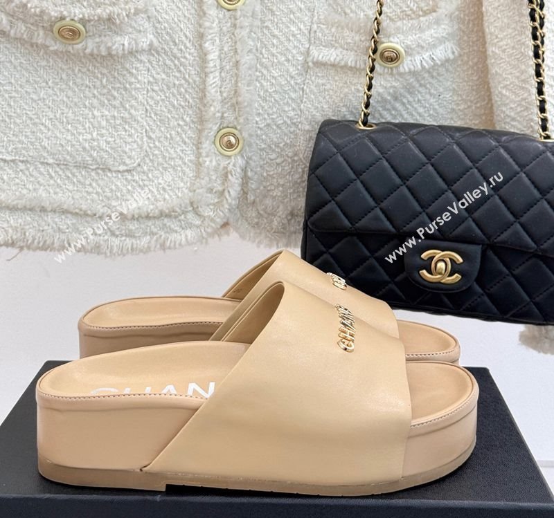 Chanel Calfskin Platform Slides Sandal Beige 2025 CH030107 (MD-250301048)