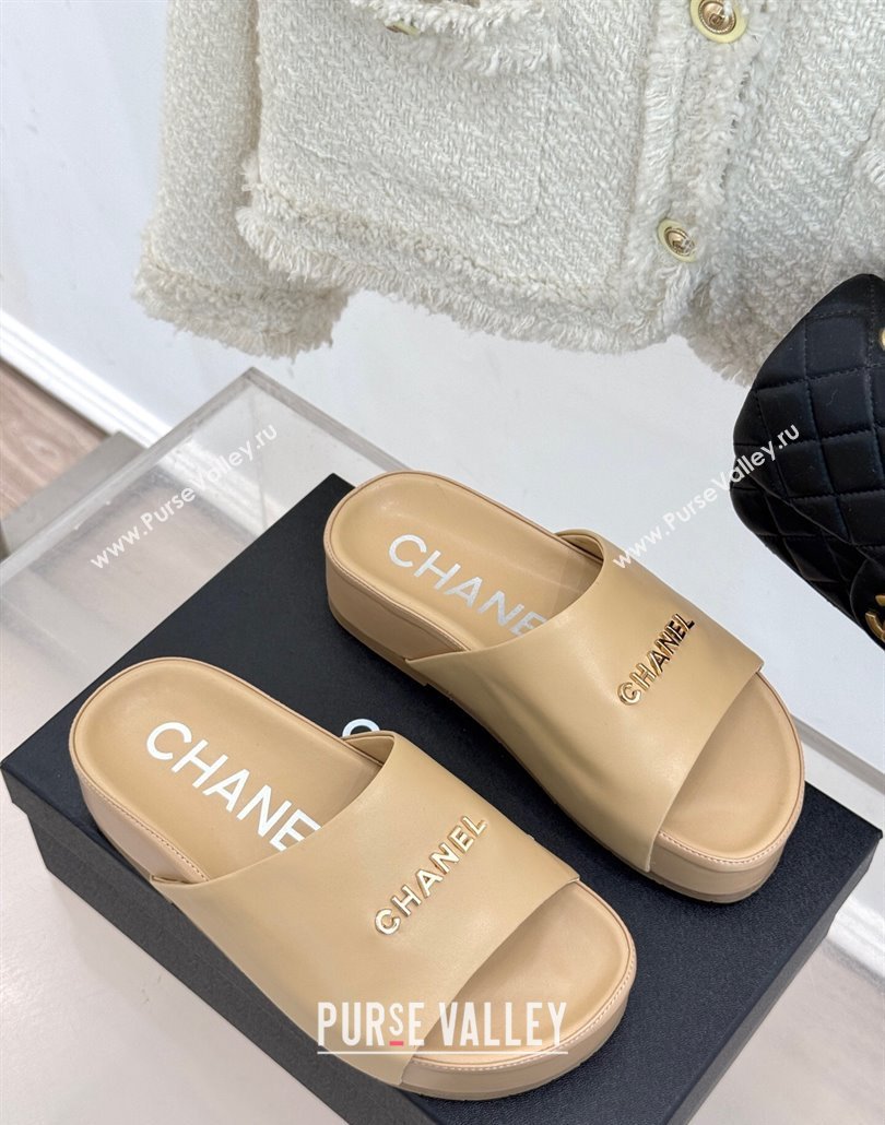 Chanel Calfskin Platform Slides Sandal Beige 2025 CH030107 (MD-250301048)