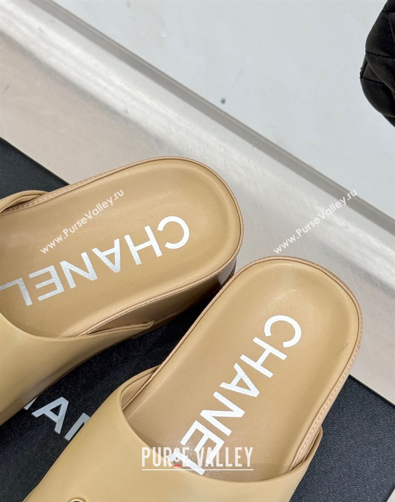 Chanel Calfskin Platform Slides Sandal Beige 2025 CH030107 (MD-250301048)