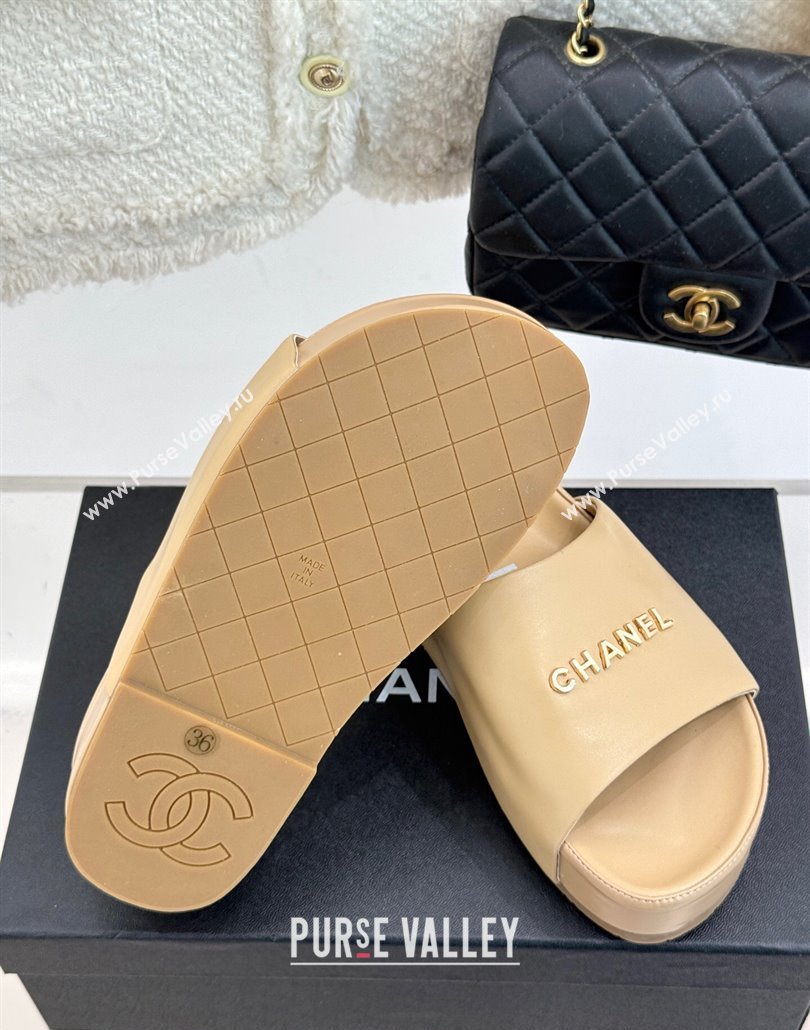Chanel Calfskin Platform Slides Sandal Beige 2025 CH030107 (MD-250301048)