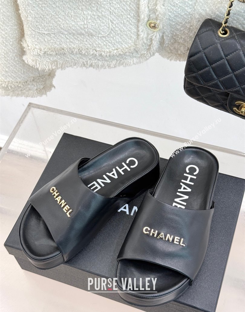 Chanel Calfskin Platform Slides Sandal Black 2025 CH030107 (MD-250301051)