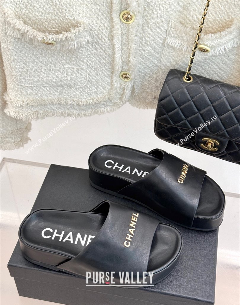 Chanel Calfskin Platform Slides Sandal Black 2025 CH030107 (MD-250301051)
