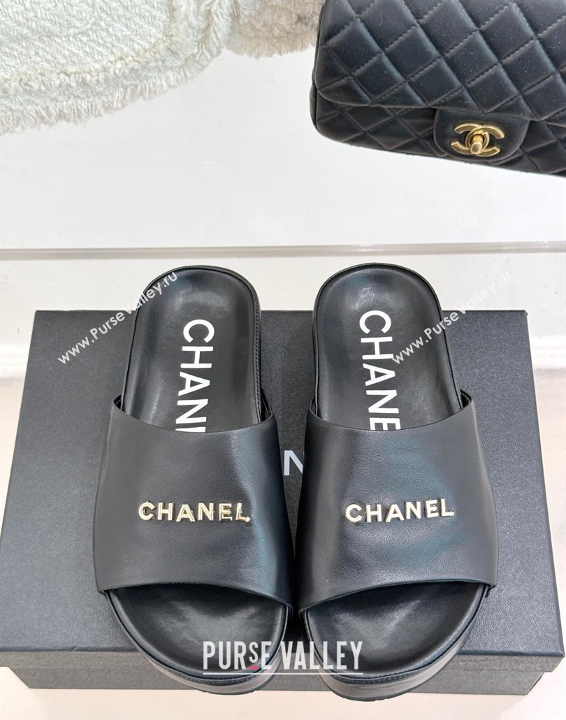 Chanel Calfskin Platform Slides Sandal Black 2025 CH030107 (MD-250301051)