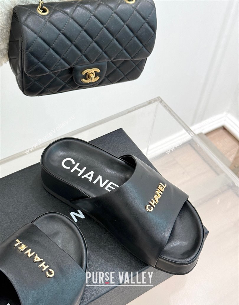 Chanel Calfskin Platform Slides Sandal Black 2025 CH030107 (MD-250301051)