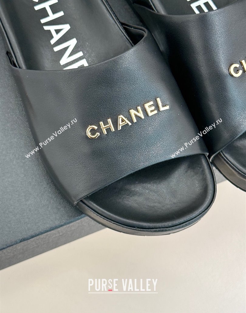 Chanel Calfskin Platform Slides Sandal Black 2025 CH030107 (MD-250301051)