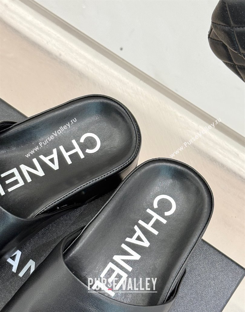 Chanel Calfskin Platform Slides Sandal Black 2025 CH030107 (MD-250301051)