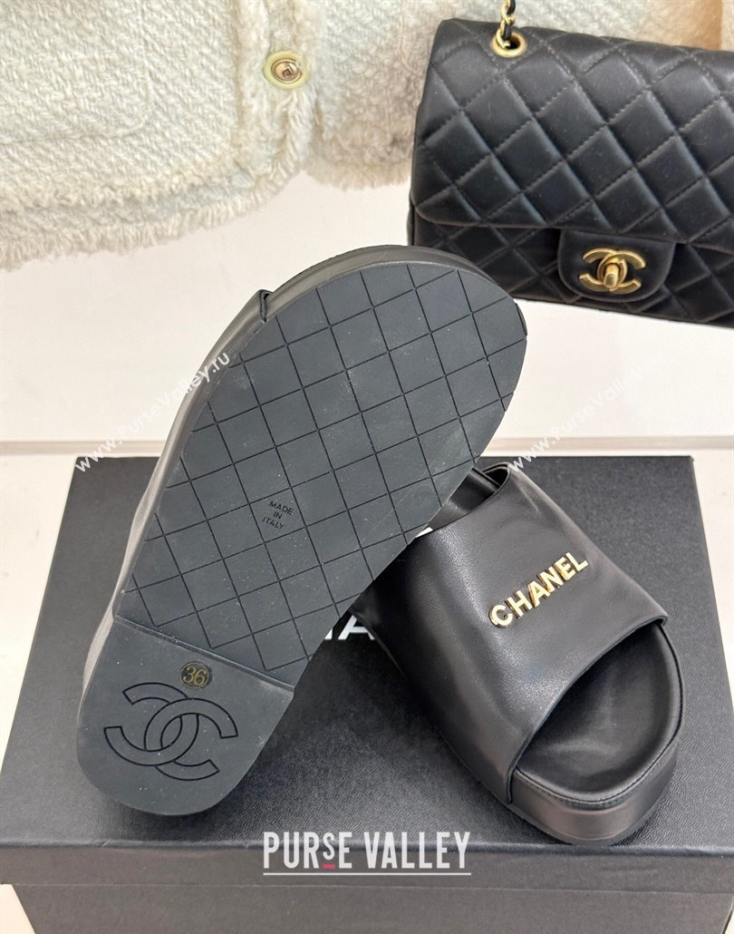 Chanel Calfskin Platform Slides Sandal Black 2025 CH030107 (MD-250301051)