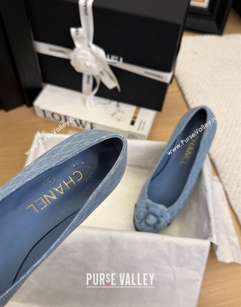 Chanel Quilted Denim Ballet Flats with Camellia Bloom Charm Light Blue 2025 CH101716 (MD-250415143)
