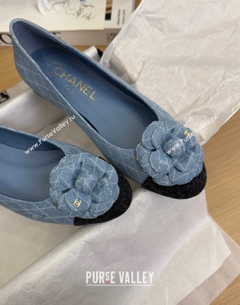 Chanel Quilted Denim Ballet Flats with Camellia Bloom Charm Light Blue 2025 CH101716 (MD-250415143)