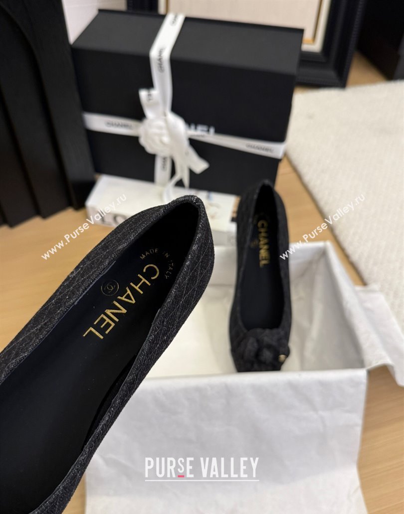 Chanel Quilted Denim Ballet Flats with Camellia Bloom Charm Black 2025 CH101716 (MD-250415144)
