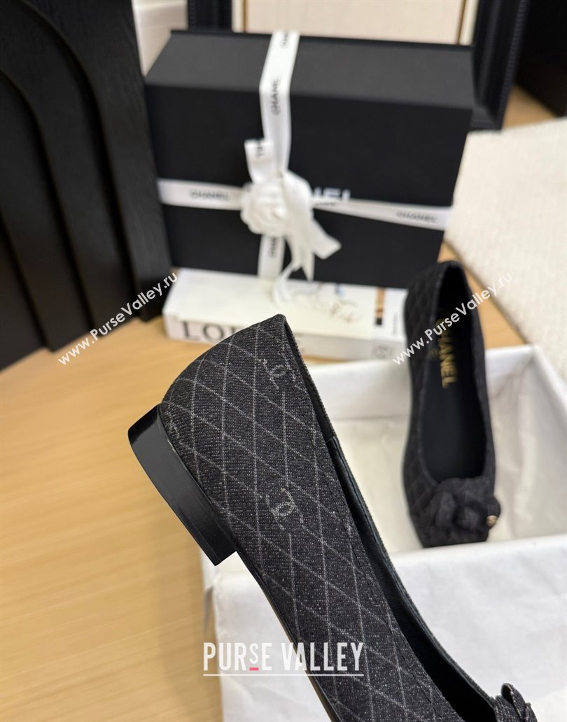 Chanel Quilted Denim Ballet Flats with Camellia Bloom Charm Black 2025 CH101716 (MD-250415144)