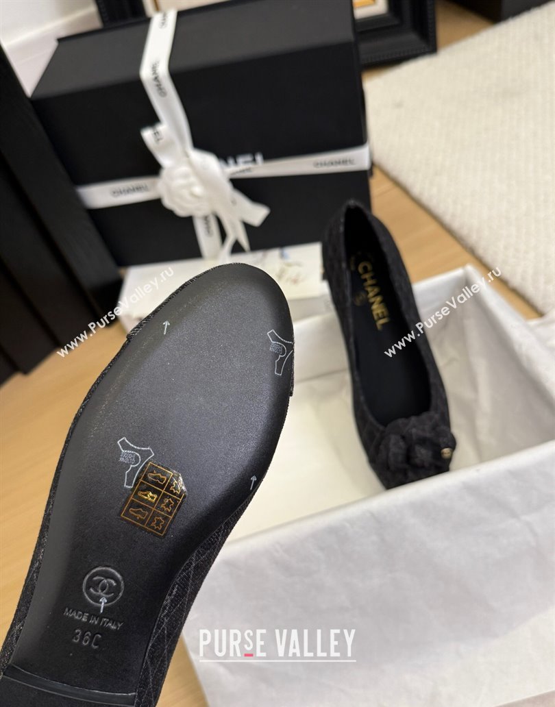 Chanel Quilted Denim Ballet Flats with Camellia Bloom Charm Black 2025 CH101716 (MD-250415144)