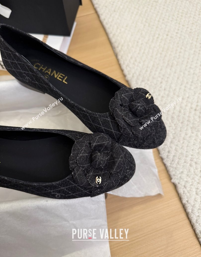 Chanel Quilted Denim Ballet Flats with Camellia Bloom Charm Black 2025 CH101716 (MD-250415144)